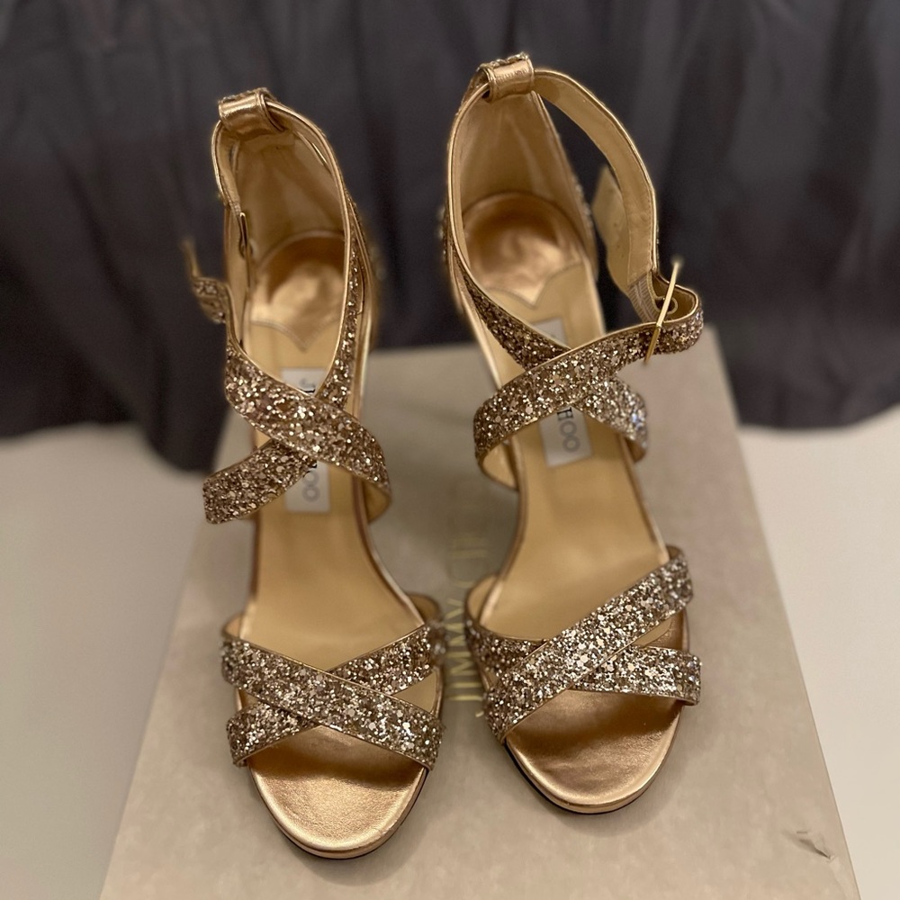 Jimmy Choo Lottie Heels Glitter Gold sz 39